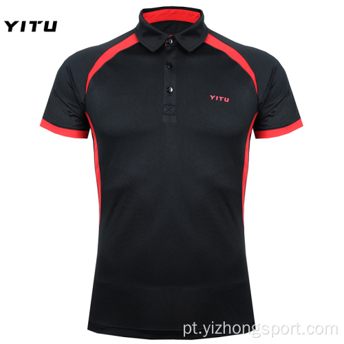 Camisa polo úmida Wicking Dry Fit preta de poliéster